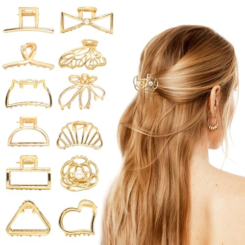 ZOCONE 12 Piezas Pinzas para el Pelo Doradas Metal Elegantes para Peinados Semi-Atados y Cabellos Finos