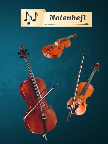 Notenheft Geige Notenbuch Cello Violine Musikunterricht Bratsche Notenlinienheft Große Lineatur Geigenunterricht Anfänger Violoncello Kontrabass ... da Gamba Notensysteme Musiker Rebec 01A02