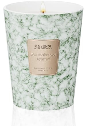 M&SENSE Bougie parfumée 400g|Bois de santal Jasmin|75h de combustion |Bougie Decorative naturelles en cire de soja|Aromathérapie relaxante|Cadeau pour femme & homme,Modern Marble Jar