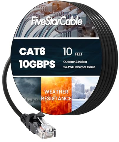 FiveStarCable 15FT Cat6 Ethernet Cable, Patch Cable, High-Speed LAN Cable with RJ45 Connectors, Gigabit Network Cord for Router, Modem, PC, Xbox, PS5, Computer, Durable & Reliable, Black