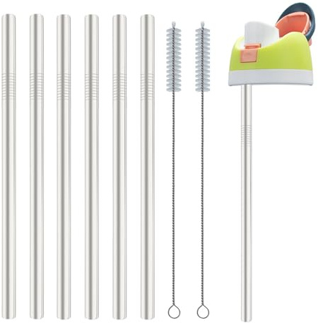 6 Edelstahl-Trinkhalme + 2 Reinigungsbürsten - Wiederverwendbare Metall-Strohhalme für Owala Flaschen (680ml/907ml) - Rostfreier Trinkhalm-Ersatz für Modelle - Spülmaschinenfest