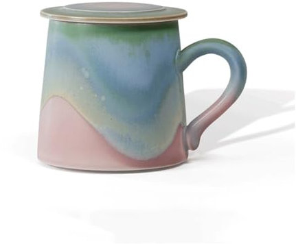 FAJNUZI2024 Tazze Piccola Tazza Verde Rosa Fresca con Coperchio, Set di 1 Tazza da caffè in Ceramica con Una capacità di 11,5 Once for Coppie e Famiglie Tazzine caffè