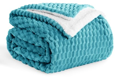 Aisbo Manta Cama Invierno 90/135, Sherpa Franela Reversible Polar con Cordón para Sofá, Borreguito Gruesa, Suave, Caliente, Sillón, Transpirable para Invierno (Azul Verde, 150 x 200 cm)