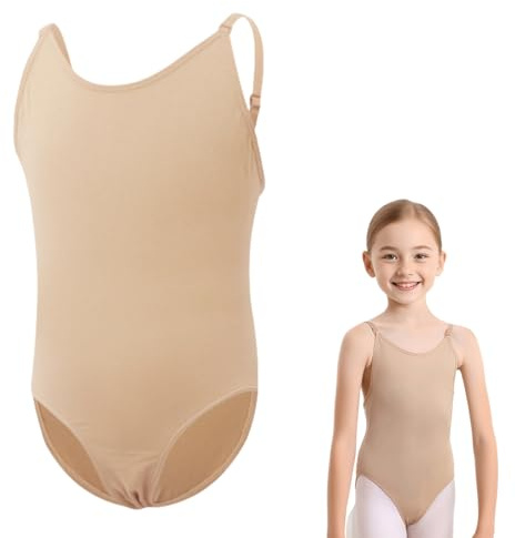 Girls Ballet Dance Gymnastics Leotards, Dancewear with Ballet Pants Set Nude & Black Seamless Adjustable Strap Ballet Costume For 3-16 Years Children (1PCS Nude, 5-8 Years)