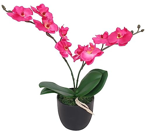 GCHDHAPB Pianta artificiale di orchidea con vaso, 30 cm, colore rosso, decorazione per la casa e il giardino, flora artificiale