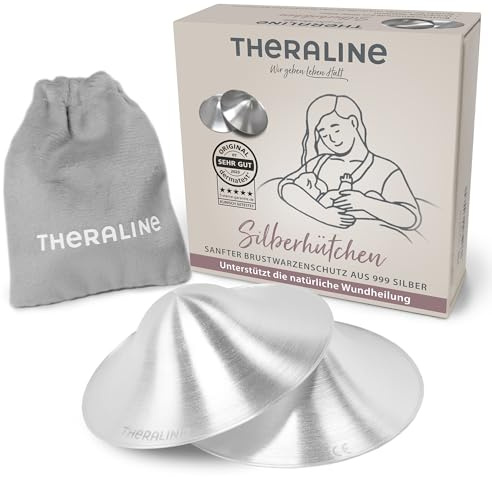 Theraline Silberhütchen aus reinem Silber 2 Stück | Natürlicher Brustwarzenschutz beim Stillen | Sanfte Hilfe bei wunden Brustwarzen | Dermatologisch getestet | Wiederverwendbar & nachhaltig | 55mm