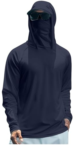 HSUAYEUD Hommes Sweats à Capuche Anti Uv UPF 50+ Protection Solaire T-Shirt à Manches Longues Sweats à Capuche à Séchage Rapide D'extérieur Chemise