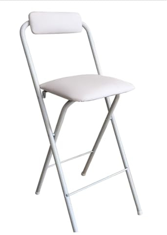 Sgabelli da bar alti pieghevoli con schienale e poggiapiedi, sedie da cucina portatili con struttura in metallo, sedie da bar pieghevoli, bianco e nero, 70 cm