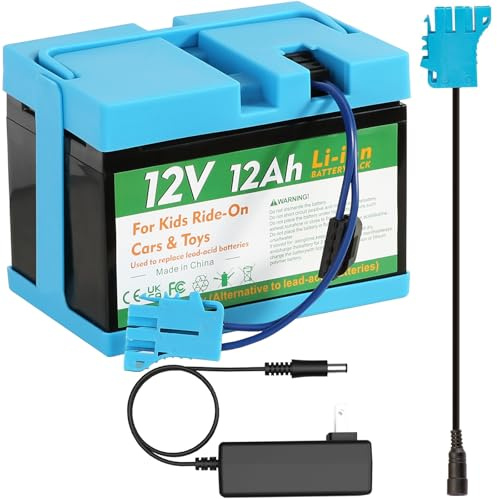 CHUNCAIL 12V 12Ah Lithium Battery for Peg Perego Children's Vehicles with Charger and Adapter Cable