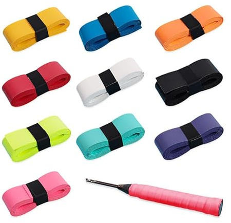 HMCEY 10 Pièces Grip Raquette Tennis 110 CM,Surgrip Badminton Couleur,Ruban Adhésif Tennis Grip Tape,Bande de Protection Raquette Badminton,Ruban de Raquettes Grip Antidérapant pour Pickleball