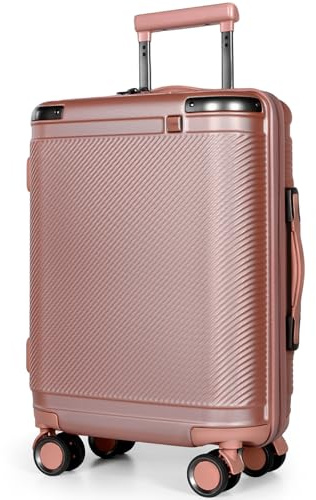 Handgepäck Koffer, Trolley Reisekoffer mit Verstellbarem Teleskopgriff, ABS-Hartschalenkoffer mit TSA Schloss und sanften Rollen, Luggage, Rollkoffer für Damen & Herren, 55x40x20 Ryanair, Roségold