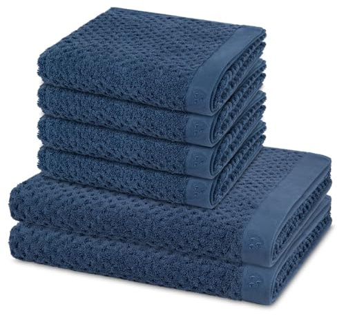 Ross 6-teiliges Harmony Handtuch Set – 4 x Handtücher & 2 x Duschtücher – Weicher Walkfrottee 520 g/m² aus 100% Baumwolle – Hautfreundlich, Saugstark & Pflegeleicht – Design für Ihr Bad - Denim