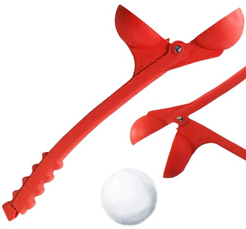 Hperu Snowball Maker with Handle, Plastic Snow Toys Labor-saving Snow Ball Makers for Kids & Adults, Portable Snowball Launcher for Winter Outdoor Activities (Red) - Toys