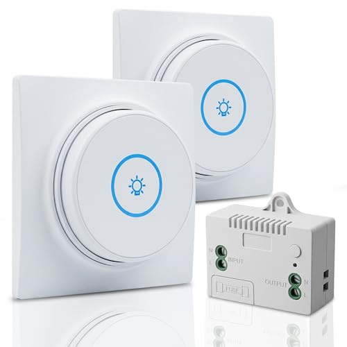 Interrupteur sans fil sans piles kit interrupteur va et vient auto-alimenté interrupteur d'éclairage RF433 récepteur interrupteur connecté 220V 10A télécommandé Portée 100m pour lampe jusqu'à 2200W