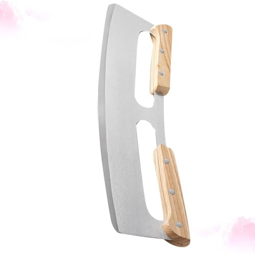 Gadpiparty Coupe-pizza Rocker à Double Poignée en Acier Inoxydable Manches en Bois Trancheuse à Pizza 1 Pièce Outil de Coupe pour Pâte à Pizza Ustensile Pratique Cuisine Maison et