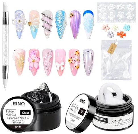 Daozhogo 2 Stück Solid Builder Gel für Nagellack Set, Multifunktionales Antihaft Klar 3D Gel Nail Art für Skulptur/Building/DIY, 15g