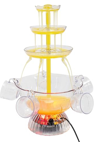 Fuente transparente de 3 niveles para fiestas, 3,8 L, material AS con base iluminada LED y 5 vasos reutilizables, fuente de zumo y vino para fiestas en casa, cumpleaños y pubs