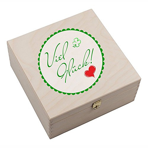 4you DESIGN Echtes Hufeisen in Holz-Geschenkschachtel Viel Glück mit Herz – 2 Hufeisennägel zum befestigen – Geschenk Hochzeit, Konfirmation, Abschied – Glücksbringer zu Silvester - 17x17x3,5cm