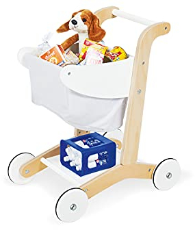 Pinolino Einkaufswagen Erna, aus Holz, Höhe des Schiebegriffs 50 cm, für Kinder ab 3 Jahren geeignet, weiß