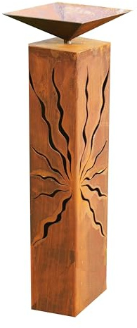 Gartendekoshop24 – Gartendeko Rostsäule, Rostschale zum Dekorieren, für draußen, 80 cm. Handgemachte Rostsäule aus Edelrost, für draußen, mit Schale. Für den Garten, Outdoorbereich.
