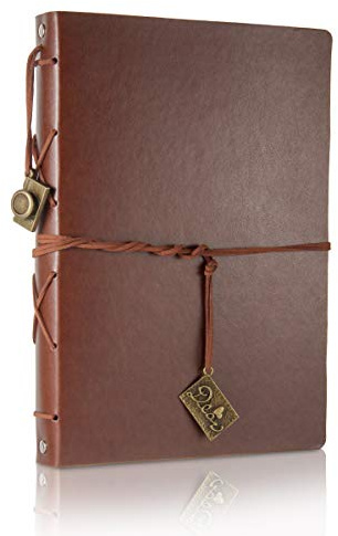 ThxMadam Scrapbook Album Foto Buch Braun Leder Selbstgestalten Fotoalbum Vintage Hochzeit Gästebuch Fotobuch 60 Schwarze Seiten für Weihnachten Geburtstag Jahrestag Geschenk für Vater Mann Freund