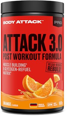 Body Attack Post Workout Shake Orange 900 g | mit Whey Isolat, mit CREAZ Kreatin, mit Glutamin, All-in-One Formel, Post Workout Shake, schnelle Zubereitung