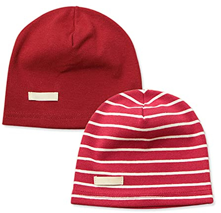 LACOFIA Berretto Beanie Neonato Cappello a Maglia da Bambino Cotone Striscia Rosso M/7-24 Mese