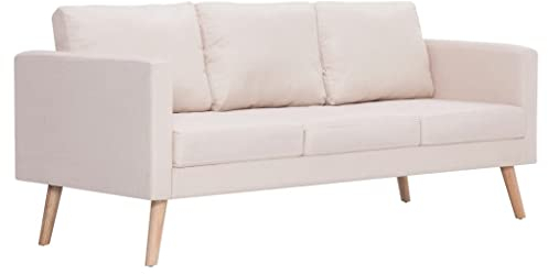vidaXL Sofa 3-Sitzer mit Rückenkissen Sitzkissen Polstersofa Loungesofa Couch Lounge Stoffsofa Sitzmöbel Wohnzimmer Stoff Holzrahmen Cremeweiß
