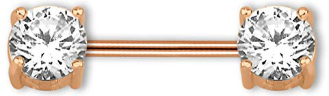 Brust Piercing, Intimpiercing Stab, Barbell in 1,6 mm, Rosegold mit runden Steinen