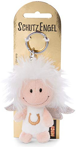 NICI Schlüsselanhänger Schutzengel mit Hufeisen und Glitzerflügeln 7 cm – Glücksbringer Engel I Schlüsselanhänger für Schlüsselband, Schlüsselbund & Schlüsselkette – 46120, Weiß