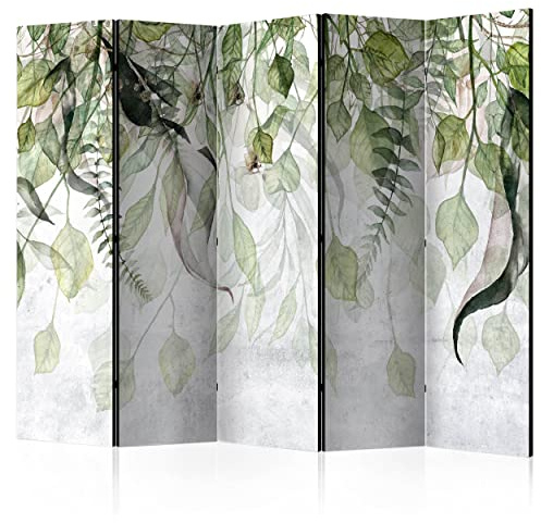 decomonkey Paravent Raumteiler Innen Pflanzen, 225x172 cm, 5-teilig, Laub | Beidseitig, Natur, Wohnzimmer, Room Divider, Wall, Raumteiler Stehend, Trennwand, Sichtschutz, Spanische Wand, Holz