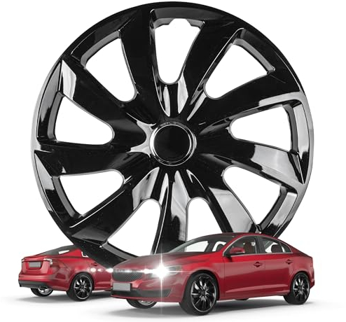 Walser coprimozzi Turbine Black 15, Premio Molto Buono* Set di Quattro copricerchi universali Cerchi, coperture del cerchione in Look Alluminio, copricerchi in Look Sportivo e Moderno Nero