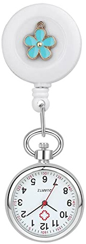 Avaner Krankenschwesteruhr Blumen Design Pflegeruhr: FOB Analog Quarzwerk Pulsuhr Ansteckuhr Unisex Silber schwesternuhren mit Pin Clip Arzt Doktor Medical Taschenuhr