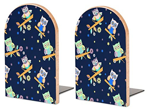 Packung Mit 2 Buchstützen Eulen-Tier-Stern-Muster Rutschfester Bücherständer Aus Holz Bücherregal Bücherhalter Für Home Desk Office Library