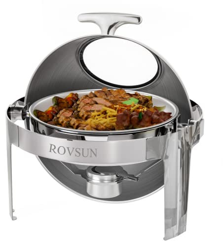 ROVSUN Roll-Top-Chafing Dish Buffet-Set, rund, Edelstahl, für Catering, Buffet-Server und Wärmer-Set mit Glasfenster für Hochzeit, Partys, Bankett, Veranstaltungen, Abschlussfeier