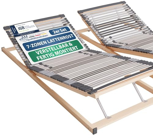 AM Qualitätsmatratzen 7 Zonen Lattenrost 100x200 2er Set verstellbar mit 44 Federleisten - Made in Germany - Verstellbarer Lattenrost 100x200 - Kopf und Fußteil - Holmabsenkung für Schulter und Becken