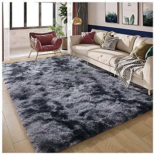 Bibykivn Alfombra Salon Pelo Largo Lavables, Shaggy Alfombras Dormitorio Modernas, Tapete Antideslizante Comedor Alfombra Grande para Interiores Estar Habitación (Gris Oscuro, 80x160 cm)