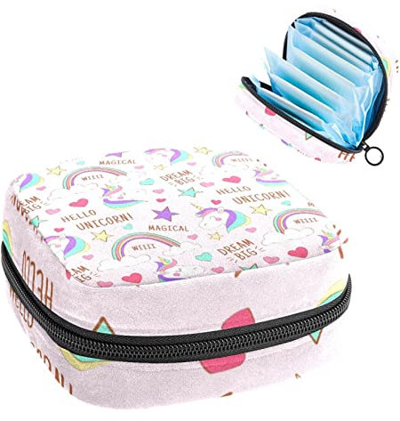 Einhorn-Pink, tragbar, Tampon-Aufbewahrungstasche, Tampon-Halter für Geldbörse, femininer Produkt-Organizer, mehrfarbig, 4.7x6.6x6.6 in/12x17x17 cm