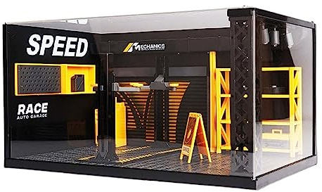 Harilla 1/24 Simulation Garage Vitrine Display Landschaft Modell mit Licht Auto Werkstatt Szene Modell für Landschaft Mikro Landschaft Diorama Ornament, Mit Brett Stil a