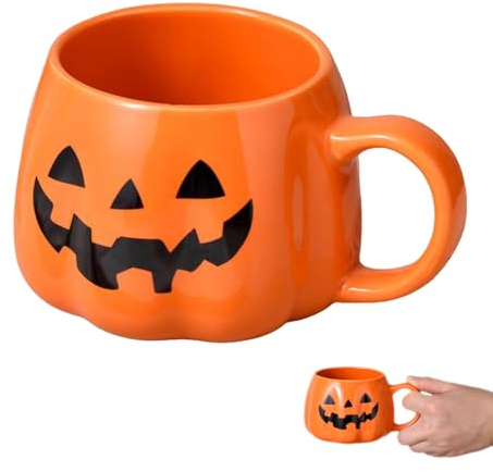 Halloween Pumpkin Mug - Cute Ceramic Cup for Coffee, Espresso - Themed Drinking Cup for Women, Men - Durable Safe Ceramics
