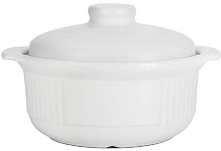 Antihaft-Keramikauflauf,runder Auflauf-Tontopf mit Deckel,japanischer Steingut-Tontopf,hitzebeständiger Suppentopf-Suppentopf zum Kochen Eintopf A White 2l