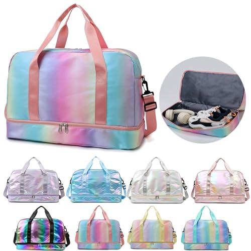 Sporttasche Damen Gross, Schwimmtasche mit Nassfach, Sporttasche Damen Fitnessstudio, Gym Tasche, Reisetasche (Gradient pink)