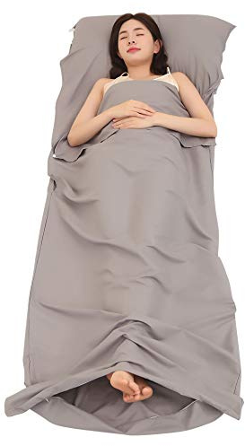 JITTY Hüttenschlafsack 210 x 75 cm,Schlafsack Inlett,Reiseschlafsack dünn leicht & kompakt,für Business, Camping, Rucksackreisen, Wandern, Bergsteigen, Zuhause, Hostels, Zug (Silbergrau)