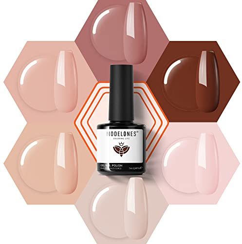 Modelones Smalto UV per unghie in gel UV 6 colori, set di smalti UV neutro, rosa e rosso Shellac, smalto per unghie estivo, Soak Off, French Manicure fai da te, 7 ml