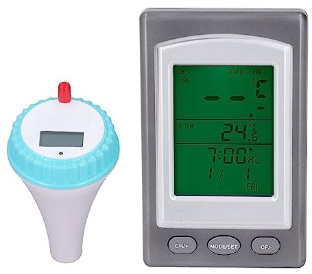 Tissting Pool Thermometer ABS Kabellos Schwimmendes Schwimmbad Temperaturmessgerät mit Anzeigekonsole, Pool Temperatur Fernsensor für Badewasser Spas