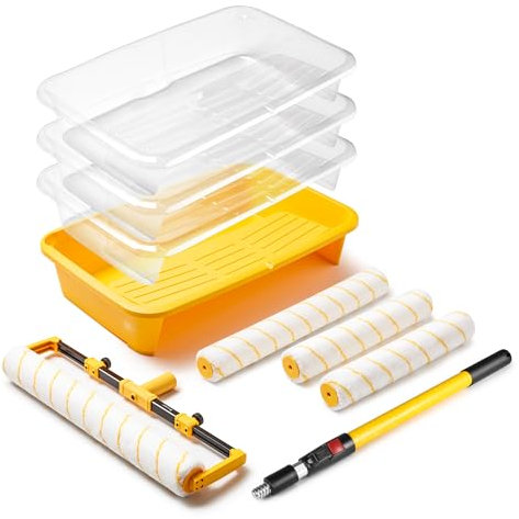 Voomey 18 Paint Roller Set，10Pc Paint Roller Tray with Liner,1218 Microfiber Paint Roller,Paint Extension Pole，Suitable for DIY Interior Walls, Rooms