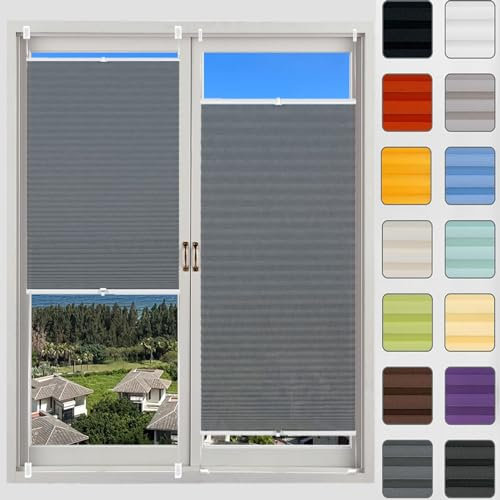 Jalousien Fenster Raffrollo, Fenster plissee 35 x 125 cm, Nach Maß Qualität ohne Bohren, Plissees Rollo Easyfix Plisseerollo, Plisseerollo Sichtschutz, für Fenster & Tür, Hellgrau