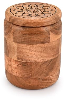 Kimona Food Jars & Canisters Acacia Wood round wooden storage jar with Lid for Keeping Cookies Pantry, Tea, Sugar, Coffee. (11.43cm x 11.43cm x 15.24cm)