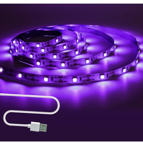 Tesfish UV Tiras LED, 5V USB 2M Negro Tira de Luz SMD 5050 395nm - 405nm IP20 Total 60 LEDs Tira de Luces para Bar, Fiesta de Halloween, Club, Decoración