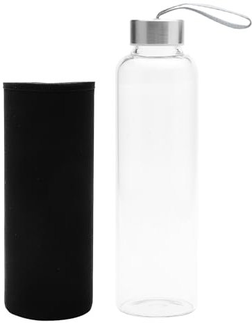 DAWRIS Borraccia in vetro da 550 ml, con custodia in neoprene, borosilicato, vetro per acqua gassata, per ufficio, scuola, sport